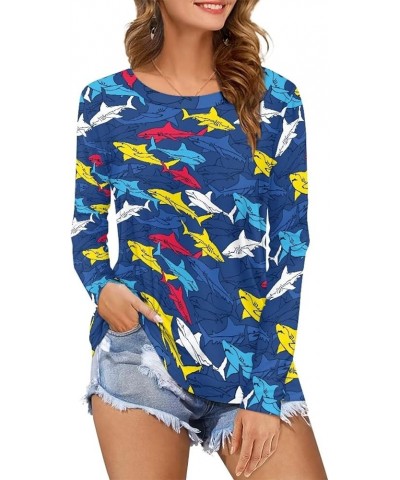 Women's Oversized Long Sleeve T Shirt Athletic Crewneck Slim Tops Quick Dry Loose Sweatshirt Colorful Shark $8.99 Hoodies & S...