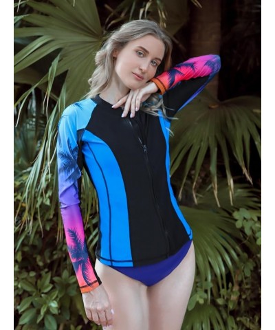 Women's Rashguard Swimsuit Zip Front Sun Protection Swim Shirt UPF 50+ Coconut Tree Gradient $17.81 Swimsuits