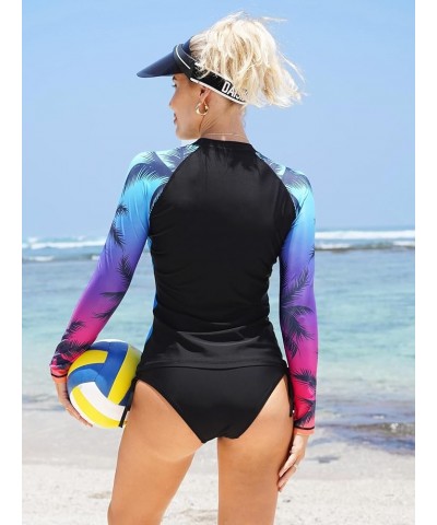 Women's Rashguard Swimsuit Zip Front Sun Protection Swim Shirt UPF 50+ Coconut Tree Gradient $17.81 Swimsuits