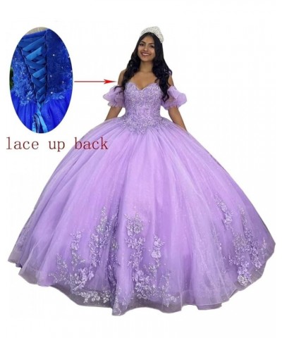 Sparkly Tulle Quinceanera Dresses Ball Gown Puffy Sleeves Lace Sweet 16 Dresses Beaded Floral Prom Dress Y101 Lavender $57.38...