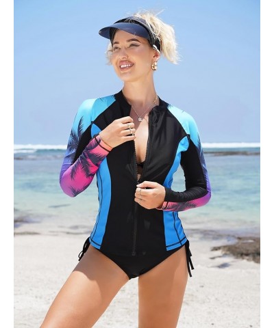 Women's Rashguard Swimsuit Zip Front Sun Protection Swim Shirt UPF 50+ Coconut Tree Gradient $17.81 Swimsuits