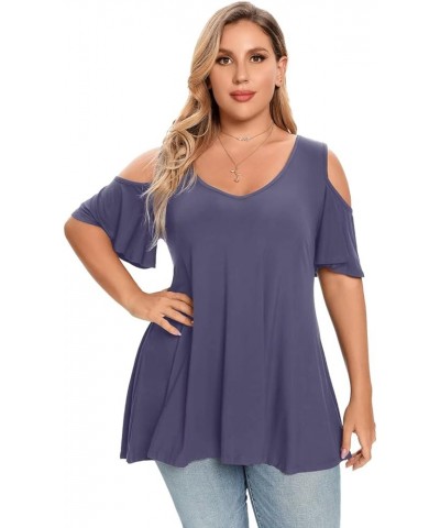 Plus Size Tunic Tops For Women V neck Short Sleeve T-shirt Cold Shoulder Loose Summer Tops Blouse Grayishpurple $14.99 Tops