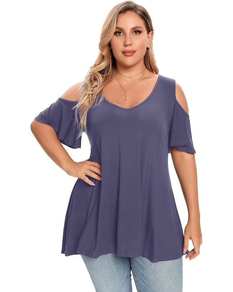 Plus Size Tunic Tops For Women V neck Short Sleeve T-shirt Cold Shoulder Loose Summer Tops Blouse Grayishpurple $14.99 Tops