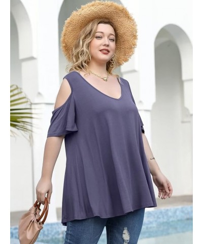 Plus Size Tunic Tops For Women V neck Short Sleeve T-shirt Cold Shoulder Loose Summer Tops Blouse Grayishpurple $14.99 Tops