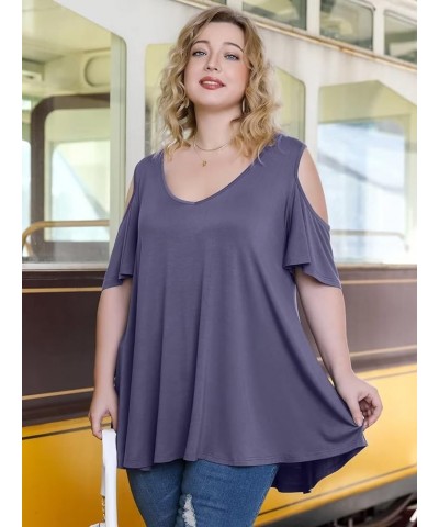 Plus Size Tunic Tops For Women V neck Short Sleeve T-shirt Cold Shoulder Loose Summer Tops Blouse Grayishpurple $14.99 Tops