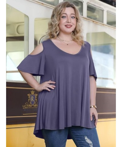 Plus Size Tunic Tops For Women V neck Short Sleeve T-shirt Cold Shoulder Loose Summer Tops Blouse Grayishpurple $14.99 Tops