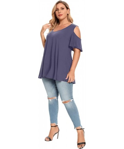 Plus Size Tunic Tops For Women V neck Short Sleeve T-shirt Cold Shoulder Loose Summer Tops Blouse Grayishpurple $14.99 Tops