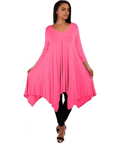 Women Plus Size Long 3/4 Sleeve Flared Swing Tunic Dress Blouse Top Fuchsia $22.22 Tops