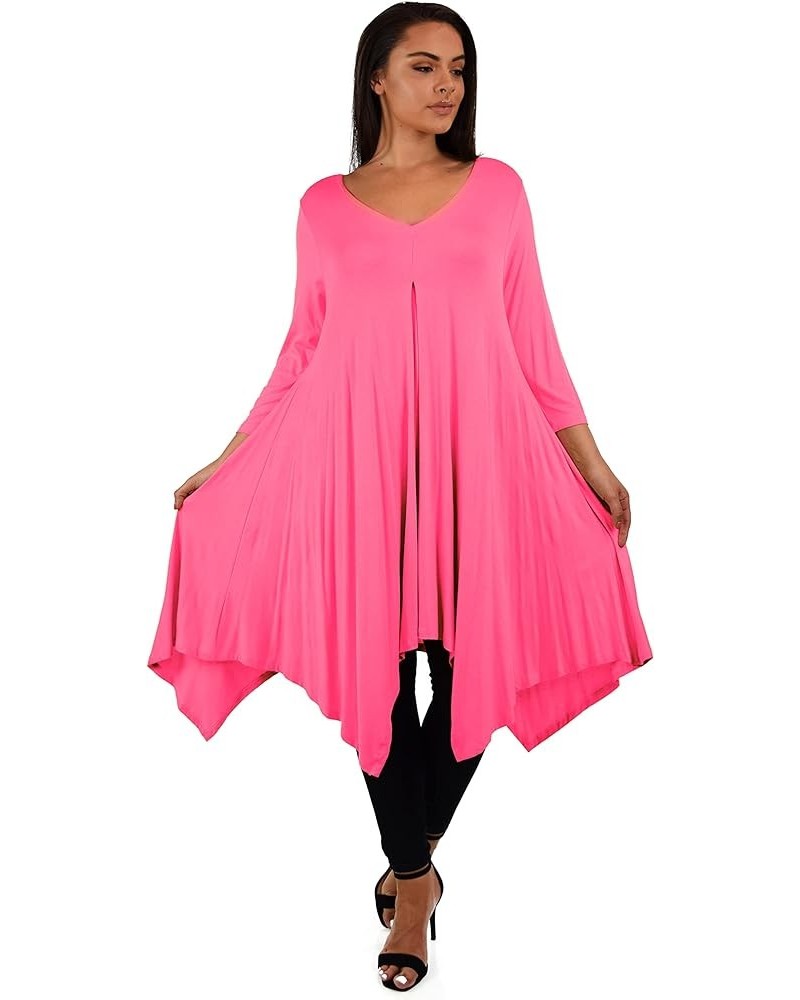 Women Plus Size Long 3/4 Sleeve Flared Swing Tunic Dress Blouse Top Fuchsia $22.22 Tops