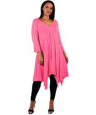 Women Plus Size Long 3/4 Sleeve Flared Swing Tunic Dress Blouse Top Fuchsia $22.22 Tops