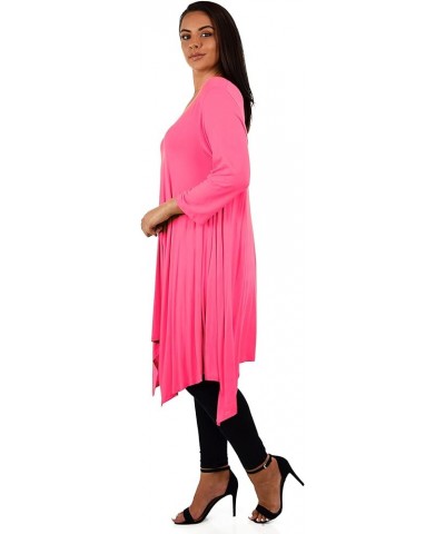 Women Plus Size Long 3/4 Sleeve Flared Swing Tunic Dress Blouse Top Fuchsia $22.22 Tops