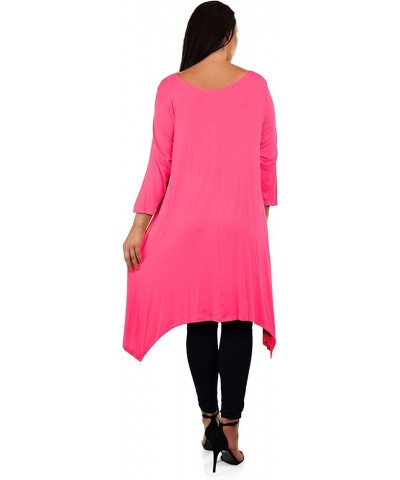 Women Plus Size Long 3/4 Sleeve Flared Swing Tunic Dress Blouse Top Fuchsia $22.22 Tops