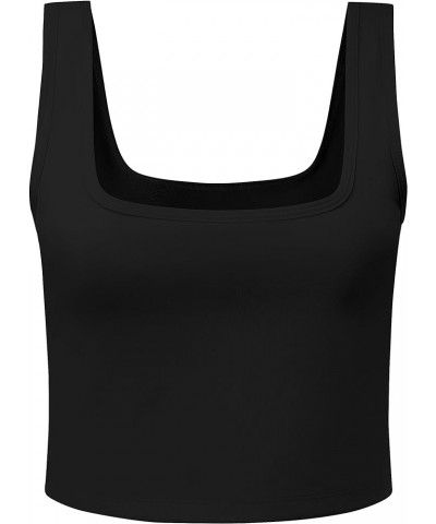 Women's Y2K Basic Workout Crop Tops Double Layered Sleeveless Square Neck Athletic Tank Top for Yoga and Exercise Black $5.69...