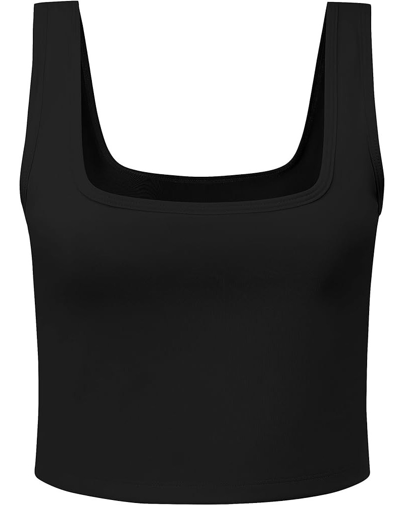 Women's Y2K Basic Workout Crop Tops Double Layered Sleeveless Square Neck Athletic Tank Top for Yoga and Exercise Black $5.69...