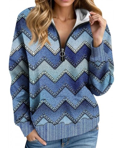 Hoodies for Women Fashion Print Long Sleeve Loose Half Zippered Hoodie with Pocket 1-blue $12.40 Hoodies & Sweatshirts