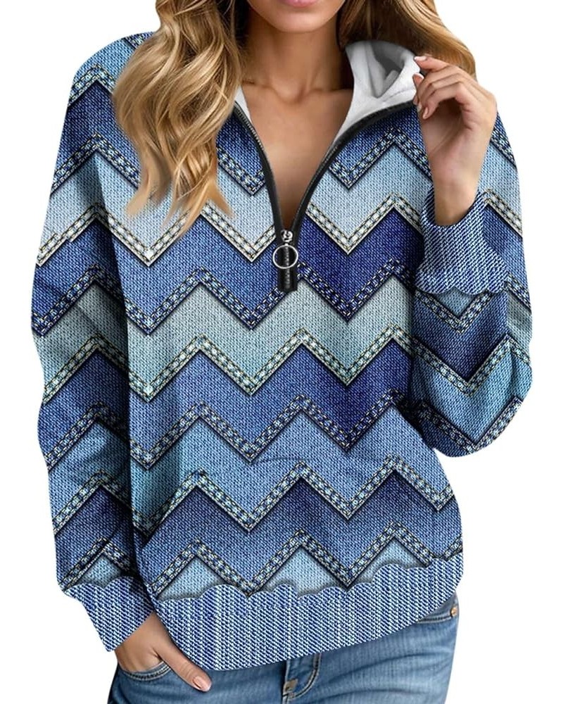 Hoodies for Women Fashion Print Long Sleeve Loose Half Zippered Hoodie with Pocket 1-blue $12.40 Hoodies & Sweatshirts