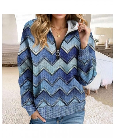 Hoodies for Women Fashion Print Long Sleeve Loose Half Zippered Hoodie with Pocket 1-blue $12.40 Hoodies & Sweatshirts