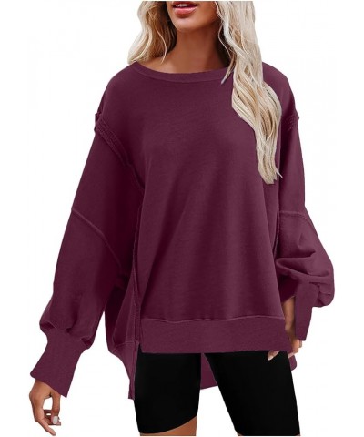 Oversized Sweatshirt for Women Lightweight Side Slit Crewneck Pullover Loose Fit Womens Fall Fashion 2023 Workout Top B01-pur...