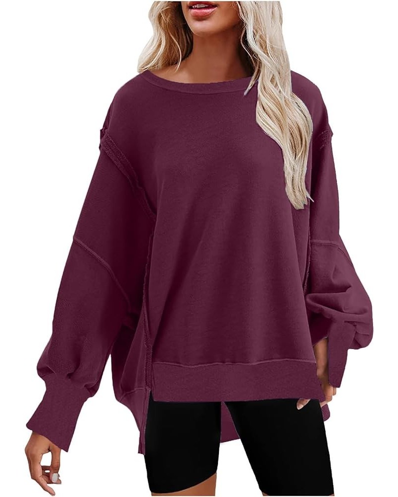 Oversized Sweatshirt for Women Lightweight Side Slit Crewneck Pullover Loose Fit Womens Fall Fashion 2023 Workout Top B01-pur...