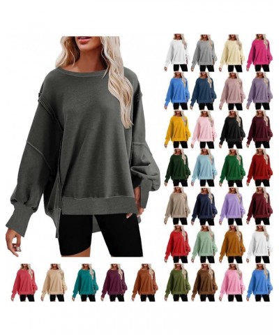 Oversized Sweatshirt for Women Lightweight Side Slit Crewneck Pullover Loose Fit Womens Fall Fashion 2023 Workout Top B01-pur...