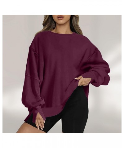 Oversized Sweatshirt for Women Lightweight Side Slit Crewneck Pullover Loose Fit Womens Fall Fashion 2023 Workout Top B01-pur...