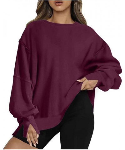 Oversized Sweatshirt for Women Lightweight Side Slit Crewneck Pullover Loose Fit Womens Fall Fashion 2023 Workout Top B01-pur...