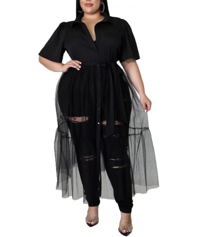 Women's Plus Size Casual Tunic Tops Blouses Mesh See Through Shirts Dresses with Belt Club Party Outfit 19black $18.89 Tops