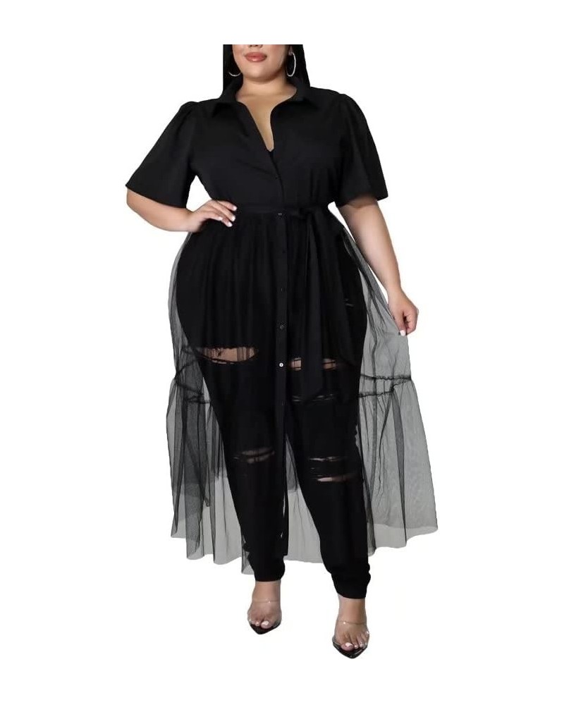 Women's Plus Size Casual Tunic Tops Blouses Mesh See Through Shirts Dresses with Belt Club Party Outfit 19black $18.89 Tops