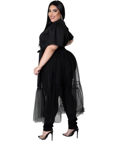 Women's Plus Size Casual Tunic Tops Blouses Mesh See Through Shirts Dresses with Belt Club Party Outfit 19black $18.89 Tops