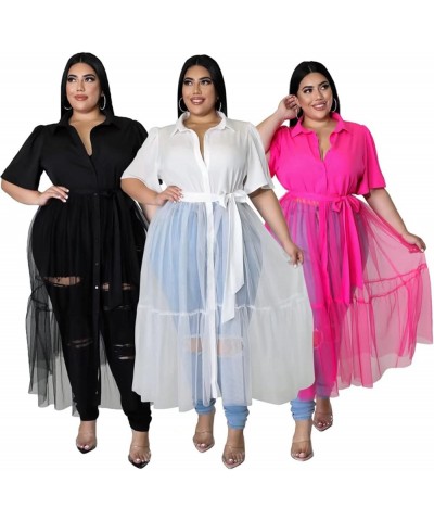 Women's Plus Size Casual Tunic Tops Blouses Mesh See Through Shirts Dresses with Belt Club Party Outfit 19black $18.89 Tops