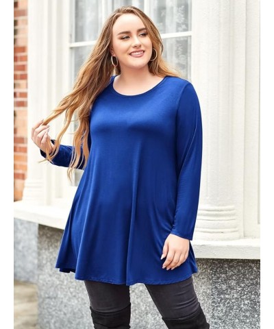 Plus Size Tunic Tops Long Sleeve Shirts for Women Swing Flowy Loose Fit Clothes for Leggings Royal Blue $15.28 Tops