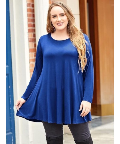 Plus Size Tunic Tops Long Sleeve Shirts for Women Swing Flowy Loose Fit Clothes for Leggings Royal Blue $15.28 Tops