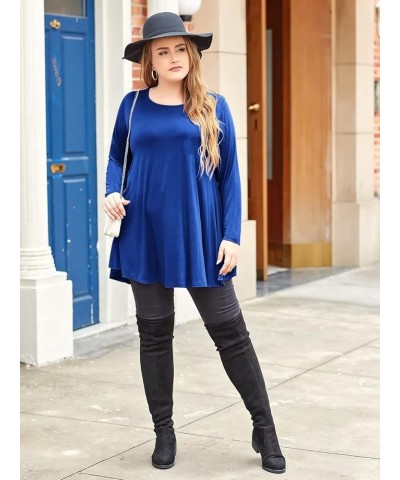 Plus Size Tunic Tops Long Sleeve Shirts for Women Swing Flowy Loose Fit Clothes for Leggings Royal Blue $15.28 Tops