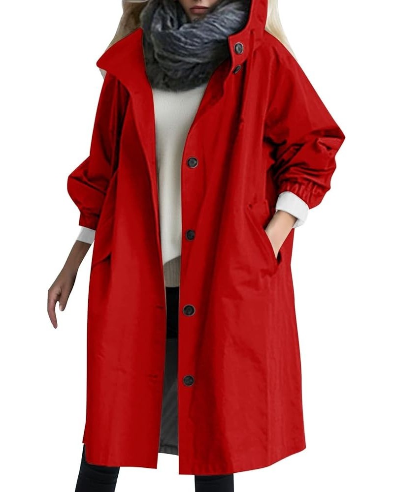 Trench Coat for Women 2023 Women's Casual Long Rain Jacket Fashion Winter Hooded Oversized Windbreaker Coats Outerwear Z1-red...