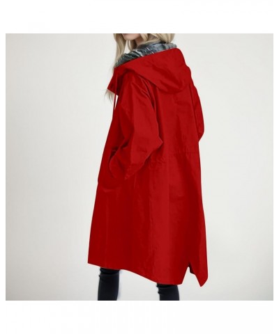 Trench Coat for Women 2023 Women's Casual Long Rain Jacket Fashion Winter Hooded Oversized Windbreaker Coats Outerwear Z1-red...