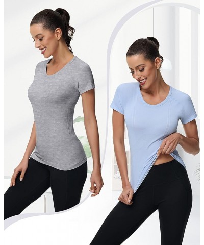 2 Pieces Women Short Sleeve Workout Shirt Seamless Workout Shirts Workout Tops Fitted Top Sports Yoga Athletic Shirt Top Shor...