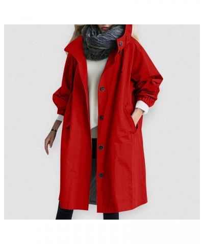 Trench Coat for Women 2023 Women's Casual Long Rain Jacket Fashion Winter Hooded Oversized Windbreaker Coats Outerwear Z1-red...