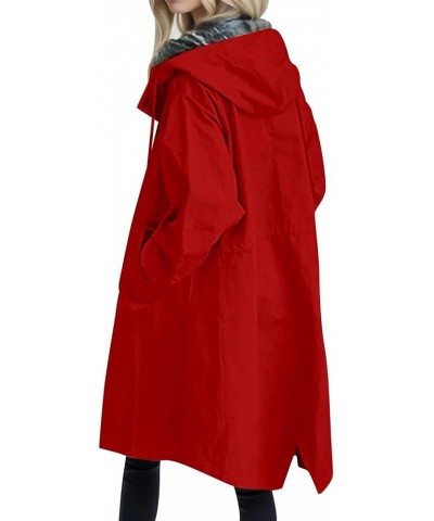 Trench Coat for Women 2023 Women's Casual Long Rain Jacket Fashion Winter Hooded Oversized Windbreaker Coats Outerwear Z1-red...