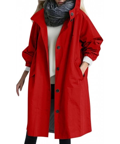 Trench Coat for Women 2023 Women's Casual Long Rain Jacket Fashion Winter Hooded Oversized Windbreaker Coats Outerwear Z1-red...