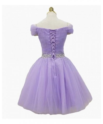 Women's Off Shoulder Beaded Short Prom Dress Tulle Teens Homecoming Dresses Bridesmaid Gown Grape $30.00 Dresses