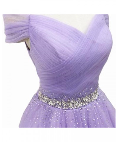 Women's Off Shoulder Beaded Short Prom Dress Tulle Teens Homecoming Dresses Bridesmaid Gown Grape $30.00 Dresses