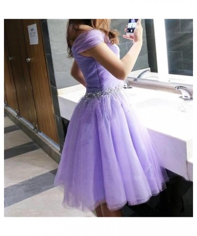 Women's Off Shoulder Beaded Short Prom Dress Tulle Teens Homecoming Dresses Bridesmaid Gown Grape $30.00 Dresses