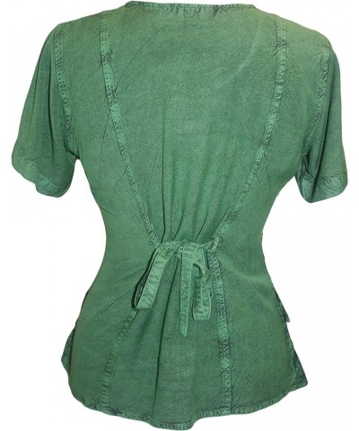 Womens Medieval Vintage Plus Size Summer Short Sleeve Round Neck Embroidered Top Blouse E Green $21.39 Blouses