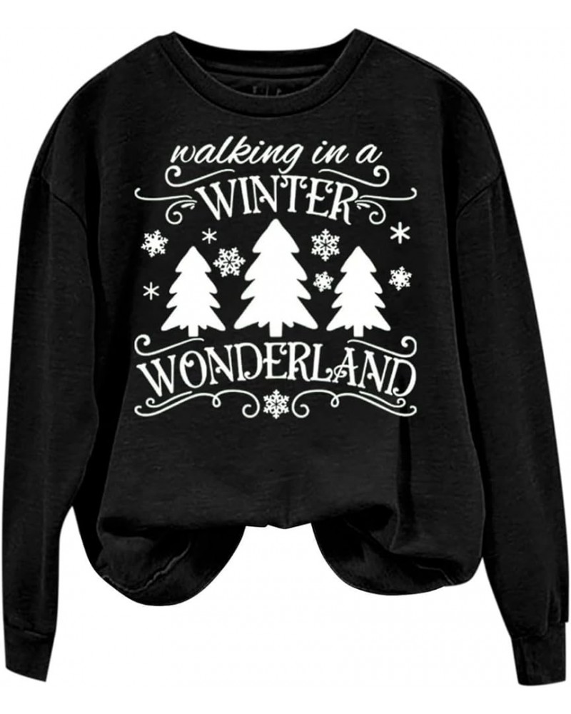 Womens Christmas Tops 2023 Long Sleeve Crew Neck Holiday Blouses Funny Sayings Xmas Tree Graphic Gift Shirts 1 Black $10.06 H...