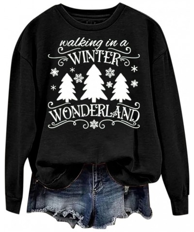 Womens Christmas Tops 2023 Long Sleeve Crew Neck Holiday Blouses Funny Sayings Xmas Tree Graphic Gift Shirts 1 Black $10.06 H...