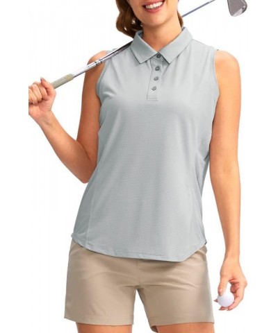 Women's Sleeveless Golf Shirt Collared Button-Down Polo Shirts Quick Dry Golf Tennis Tank Tops for Women Light Grey $17.66 Sh...