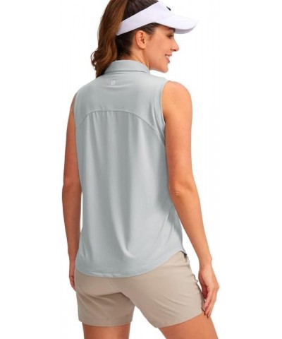 Women's Sleeveless Golf Shirt Collared Button-Down Polo Shirts Quick Dry Golf Tennis Tank Tops for Women Light Grey $17.66 Sh...