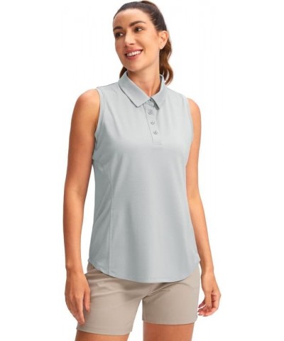 Women's Sleeveless Golf Shirt Collared Button-Down Polo Shirts Quick Dry Golf Tennis Tank Tops for Women Light Grey $17.66 Sh...