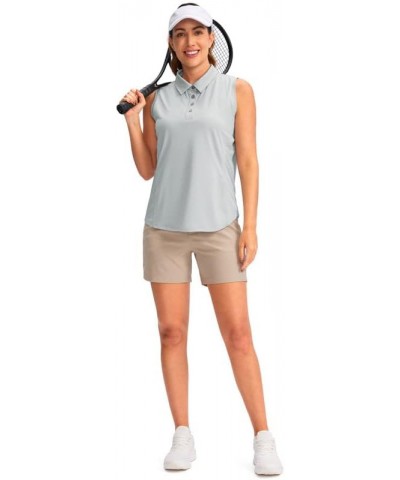 Women's Sleeveless Golf Shirt Collared Button-Down Polo Shirts Quick Dry Golf Tennis Tank Tops for Women Light Grey $17.66 Sh...