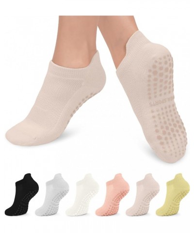 6 Pairs Pilates Grip Socks for Women, Non-slip Yoga Athletic Socks for Barre Ballet Barefoot Workout Hospital Multicolor 04 S...